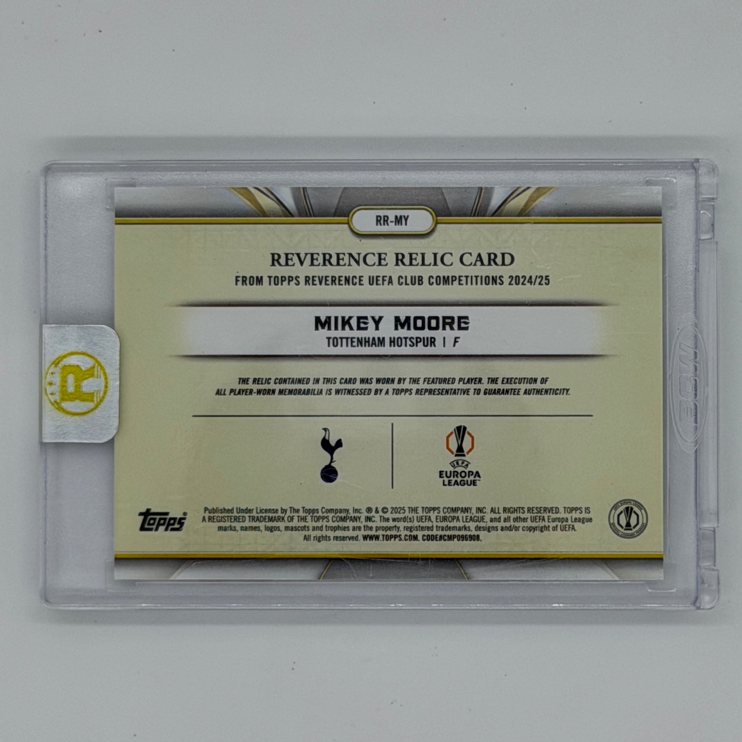 Mikey Moore Tottenham Hotspur UEFA Soccer Topps 2024 Reverence Relic /99