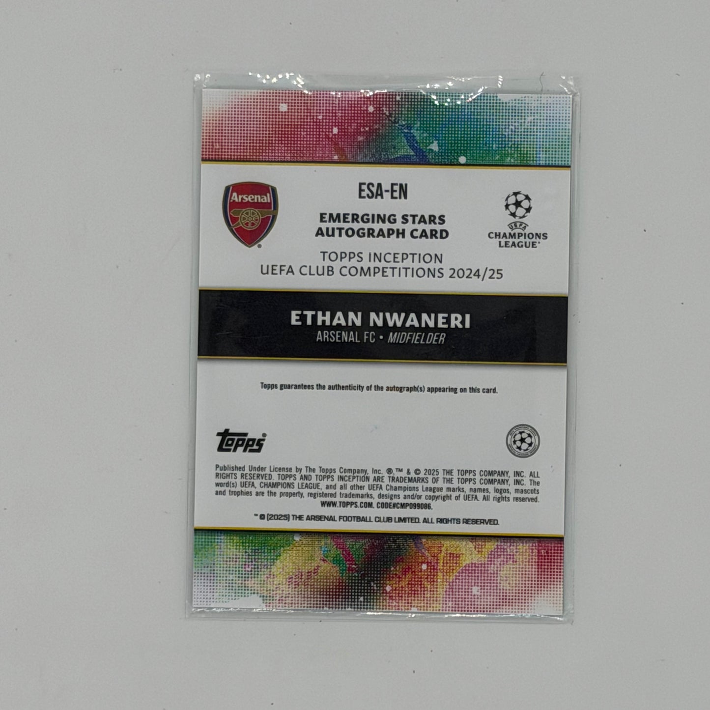 Ethan Nwaneri Arsenal FC UEFA Soccer Topps 2024-25 Inception Auto /25