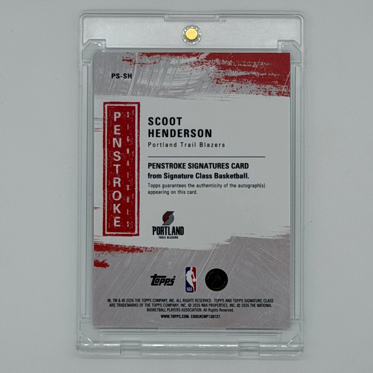 Scoot Henderson Trail Blazers NBA Basketball Topps 2026 Signature Class Penstroke Auto