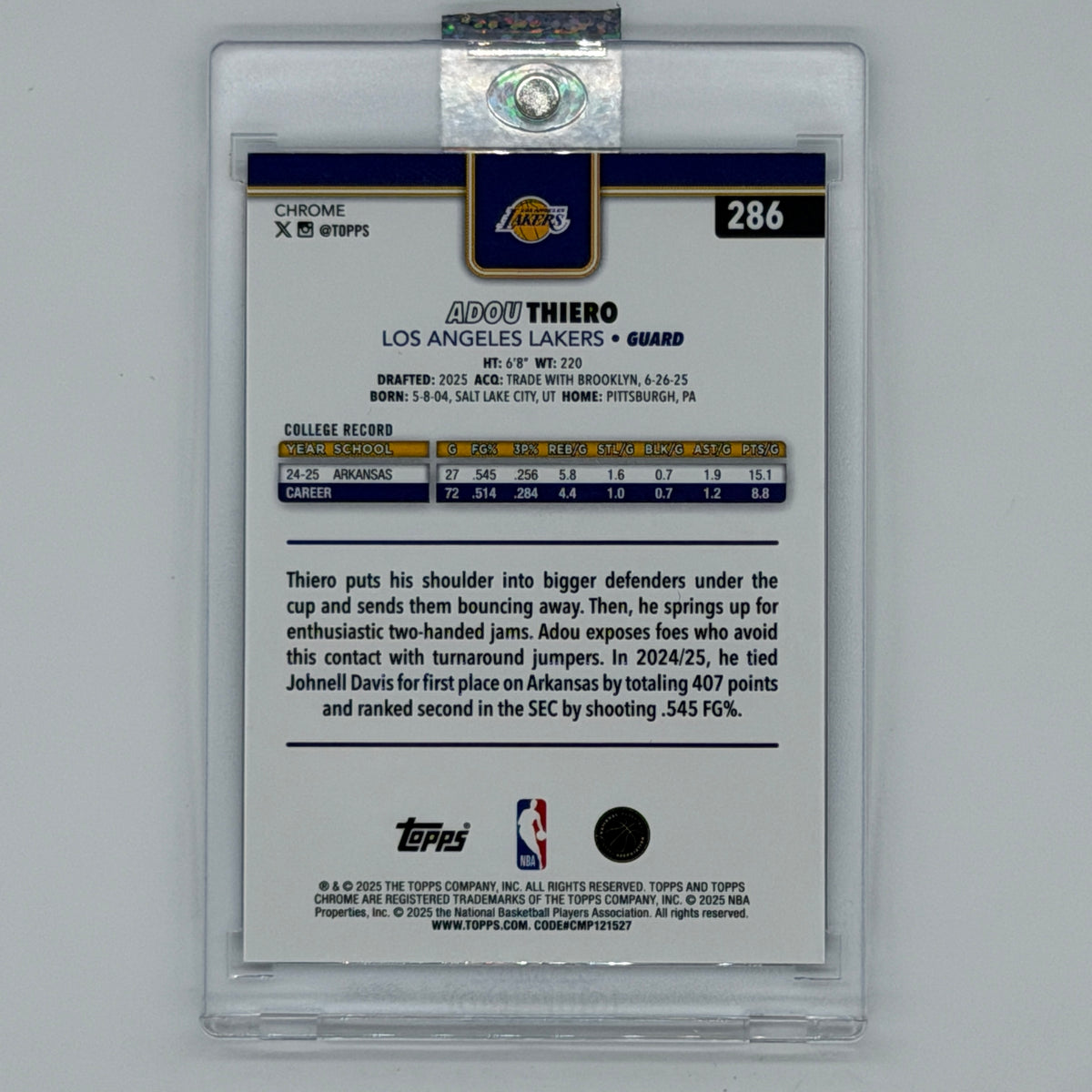 Adou Thiero Los Angeles Lakers NBA Basketball Topps 2026 Chrome /150