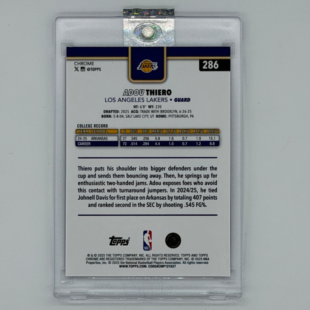 Adou Thiero Los Angeles Lakers NBA Basketball Topps 2026 Chrome /75