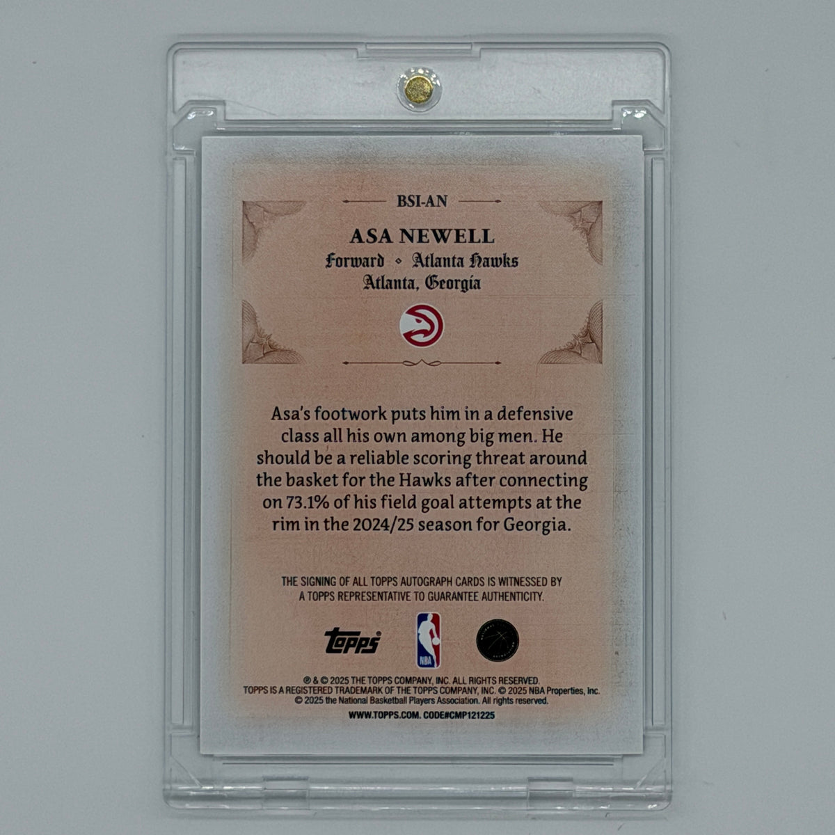 Asa Newell Atlanta Hawks NBA Basketball Topps 2025 Signed and Sealed Auto
