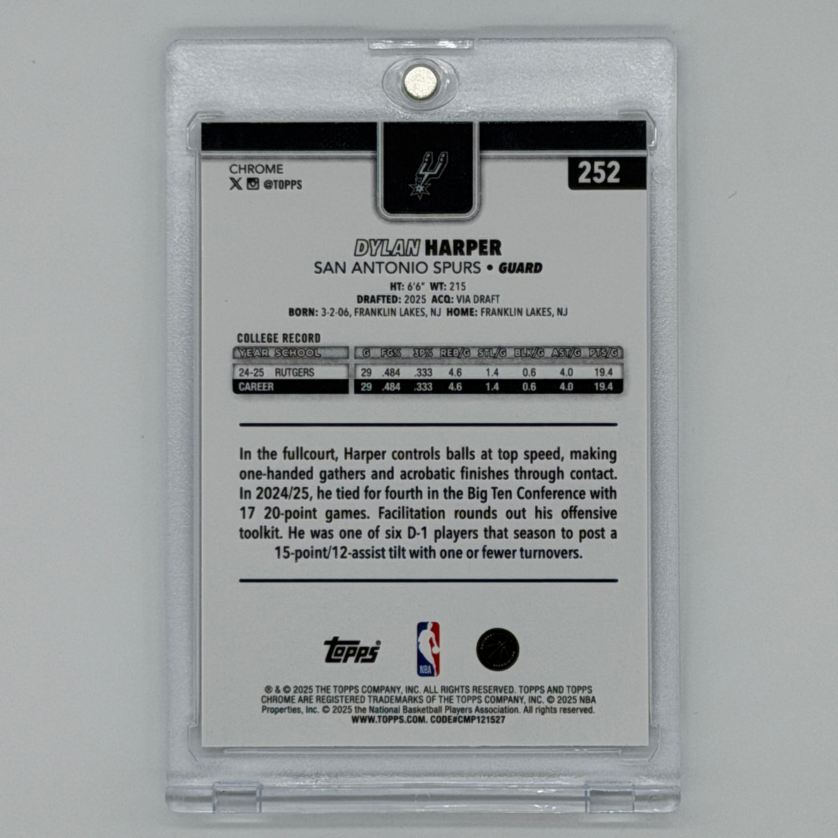 Dylan Harper San Antonio Spurs NBA Basketball Topps 2025 Chrome RC Geomatric