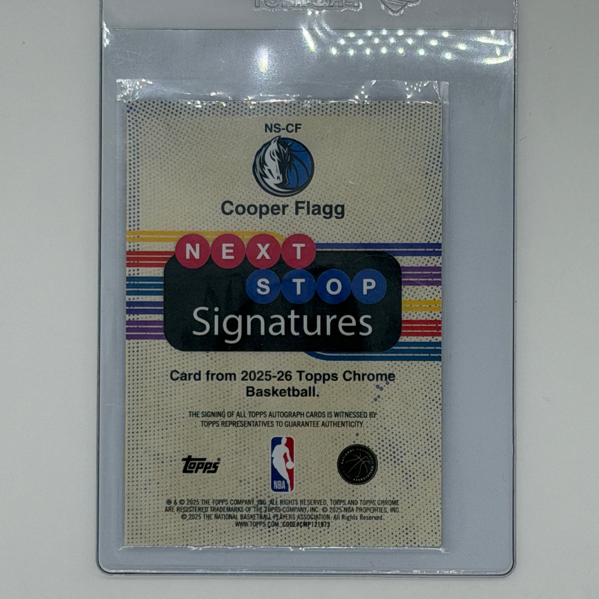 Cooper Flagg Dallas Mavericks NBA Basketball Topps 2025 Chrome Next Stop Signatures /50