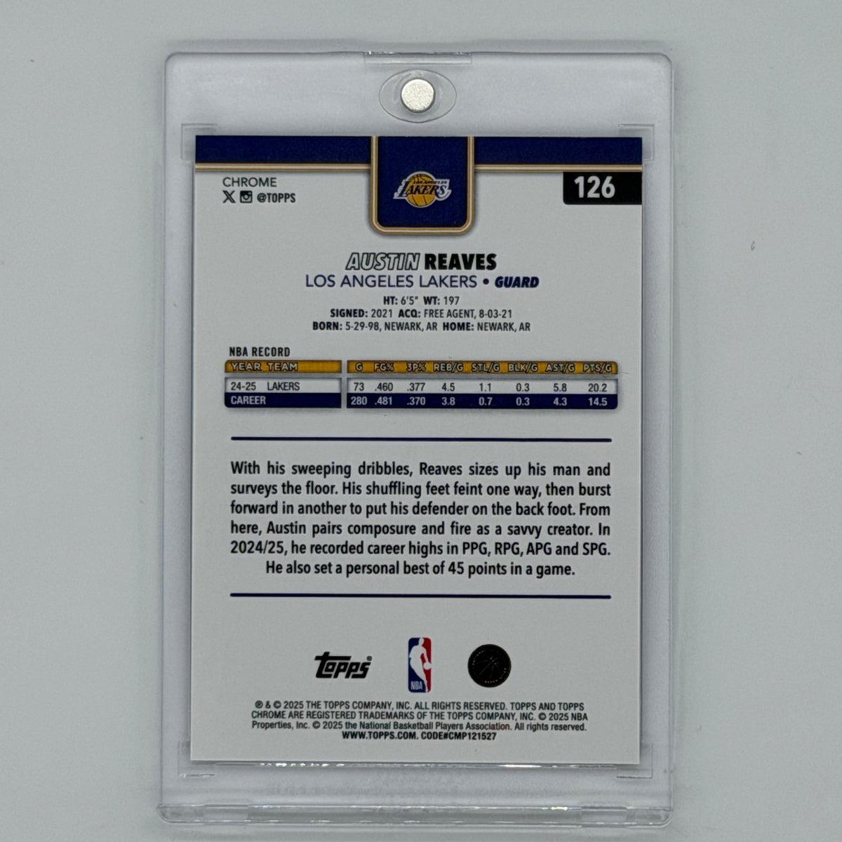Austin Reaves Los Angeles Lakers NBA Basketball Topps 2025 Chrome /75