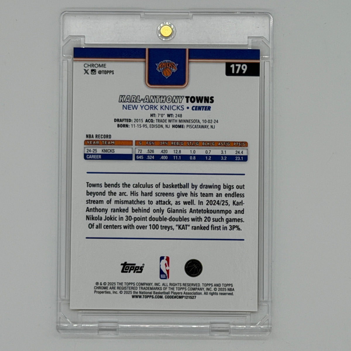 Karl-Anthony Towns New York Knicks NBA Basketball Topps 2025 Chrome /50