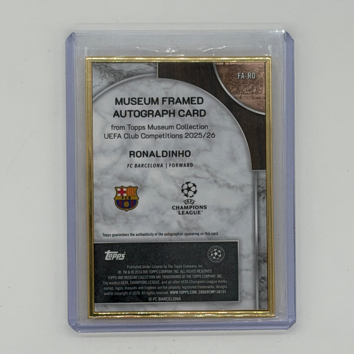 Ronaldinho FC Barcelona Soccer Topps 2025 Museum Collection Auto /25