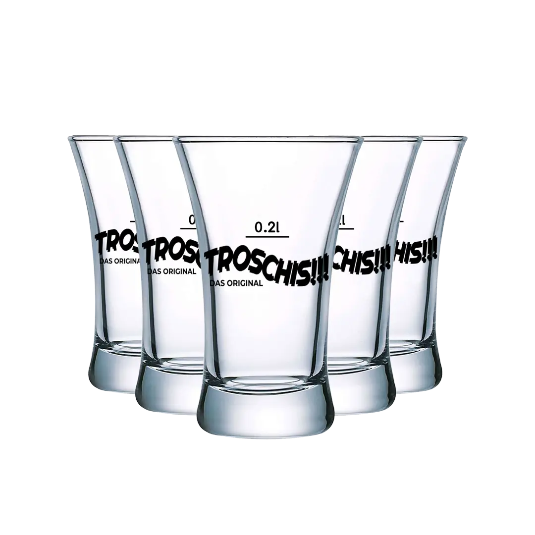 Fehlerhafte Troschis Shot-Gläser-Set (6pcs) auf dem Glas steht 0,2l statt 0,02l