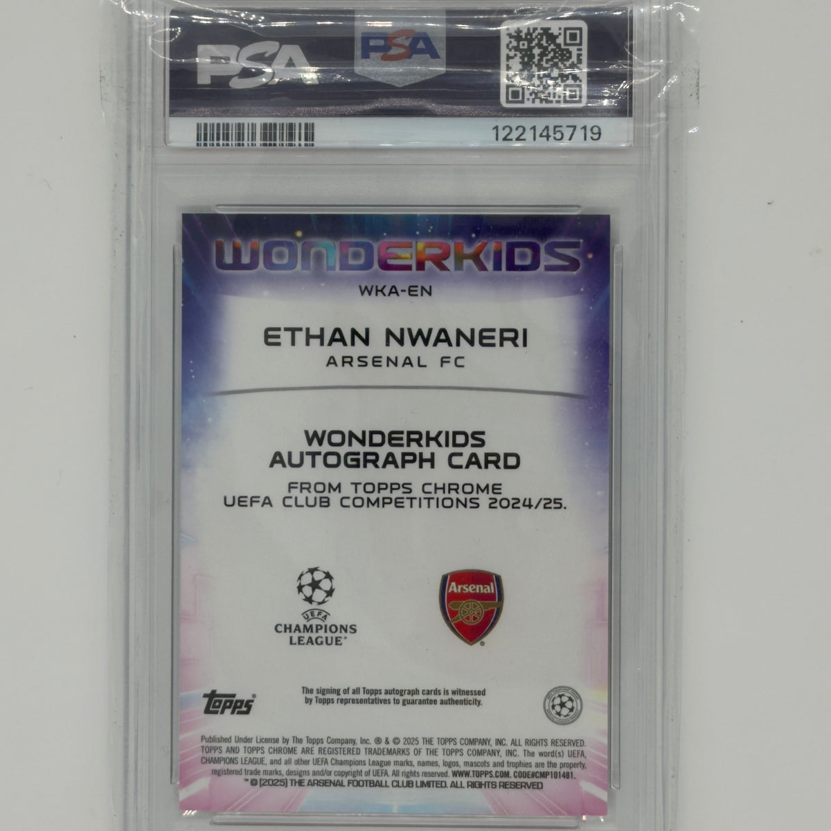 Ethan Nwaneri Topps Chrome UCC 2024-25 Wonderkids Rookie Auto PSA 9 /75