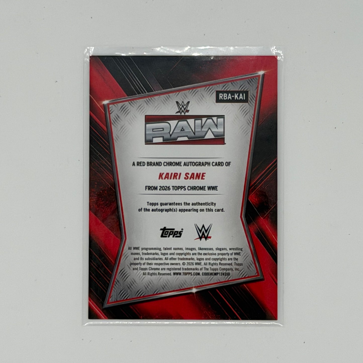 Kairi Sane Raw Wrestling Topps 2026 Chrome WWE Raw Auto