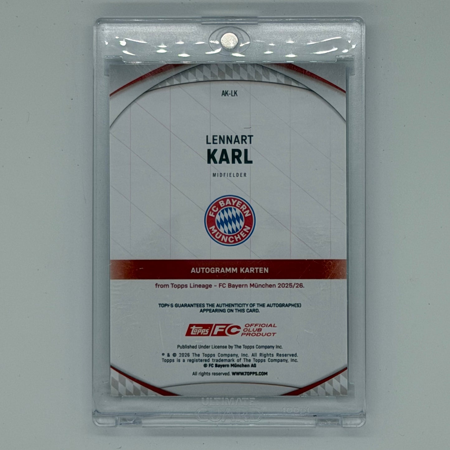 Lennart Karl FC Bayern München Bundesliga Soccer Topps 2026 Lineage Auto /34