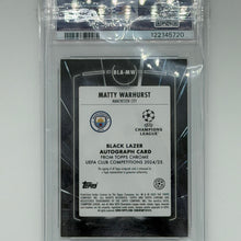 Matty Warhurst Man City UEFA Soccer Topps 2024 Chrome Black Lazer Auto /5 PSA 9