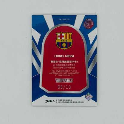 Lionel Messi FC Barcelona Soccer Topps 2025 Daka Ineffable Auto /10