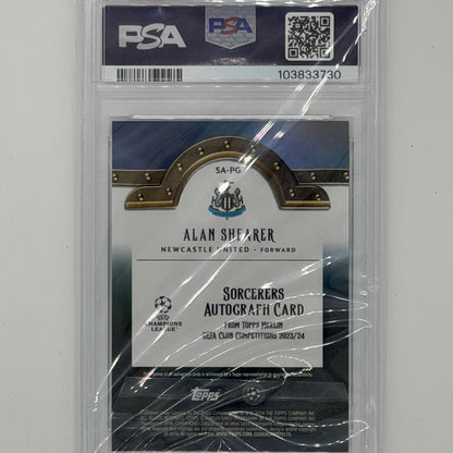 Alan Shearer Newcastle Utd UEFA Soccer Topps 2023-24 Merlin UCC Auto /10 PSA 10