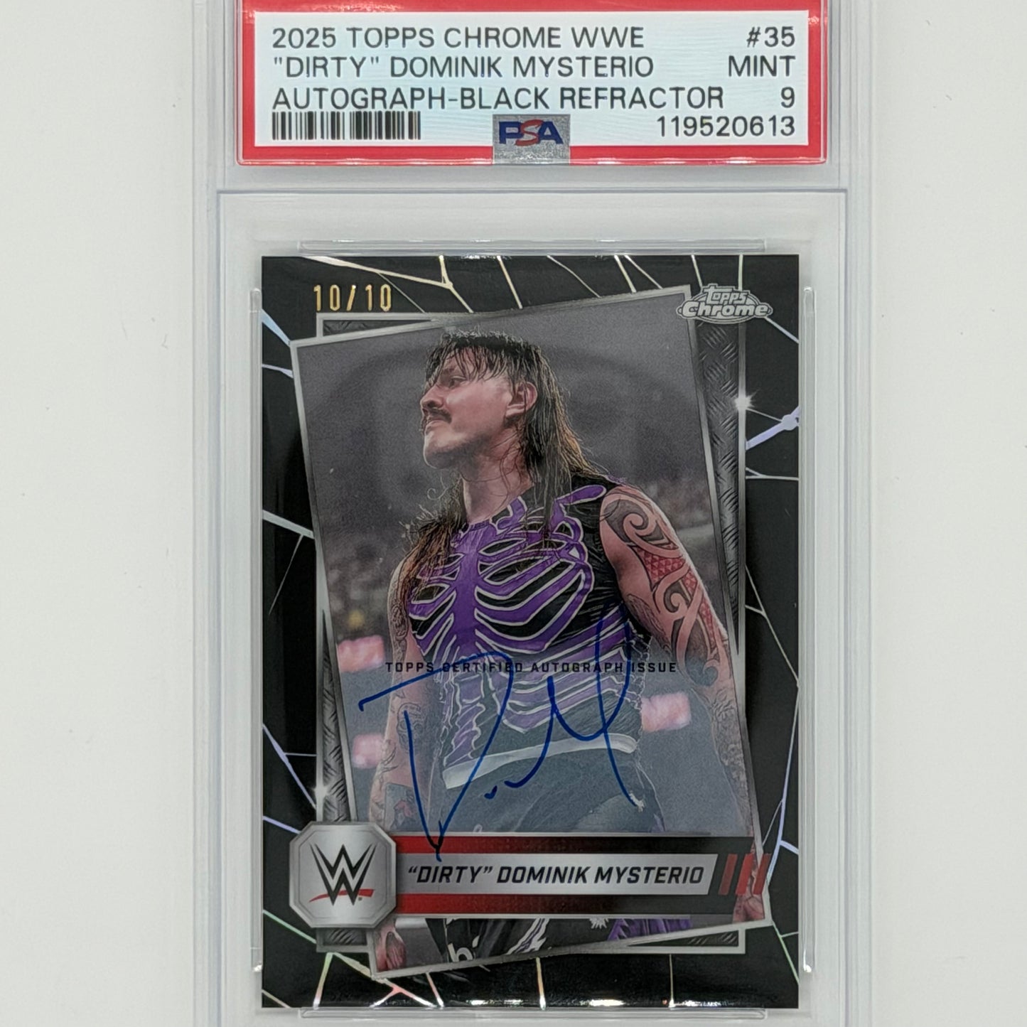 Dominik "Dirty" Mysterio Wrestling Topps 2025 Chrome Auto /10 PSA 9