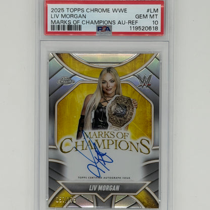 Liv Morgan Wrestling Topps 2025 Chrome Marks of Champions WWE Auto /175 PSA 10