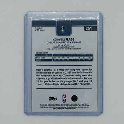 Cooper Flagg Dallas Mavericks NBA Basketball Topps 2025 Chrome