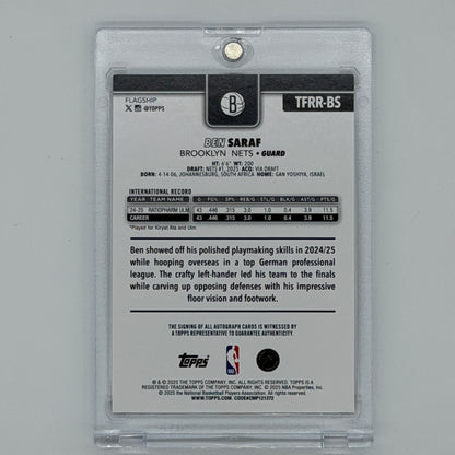 Ben Saraf Brooklyn Nets NBA Basketball Topps 2025 Flagship Auto /50