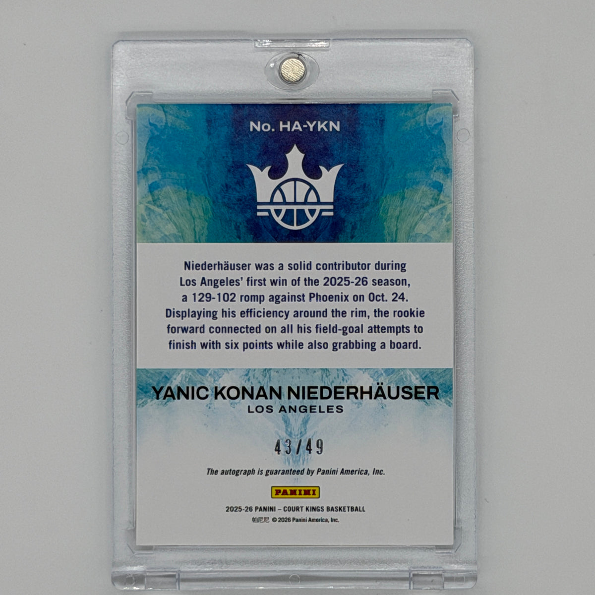 Yanic Konan-Niederhäuser Auto Basketball Panini 2025 Court Kings Heir Apparent /49
