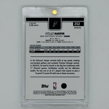 Dylan Harper San Antonio Spurs NBA Basketball Topps 2025 Chrome RC Refractor