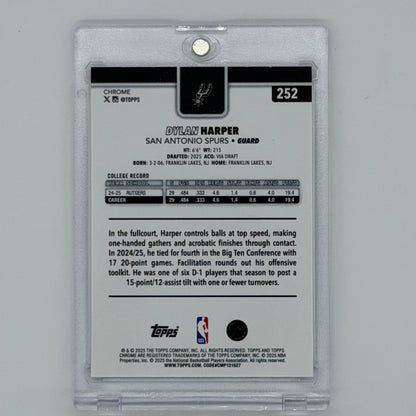 Dylan Harper San Antonio Spurs NBA Basketball Topps 2025 Chrome RC Red White