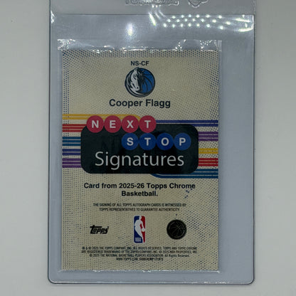 Cooper Flagg Dallas Mavericks NBA Basketball Topps 2025 Chrome Next Stop Signatures /50