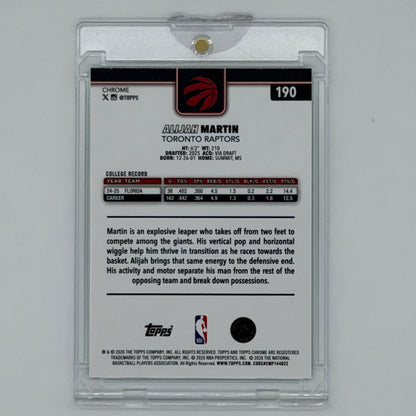 Alijah Martin Toronto Raptors NBA Basketball Topps 2025 Chrome RC /99