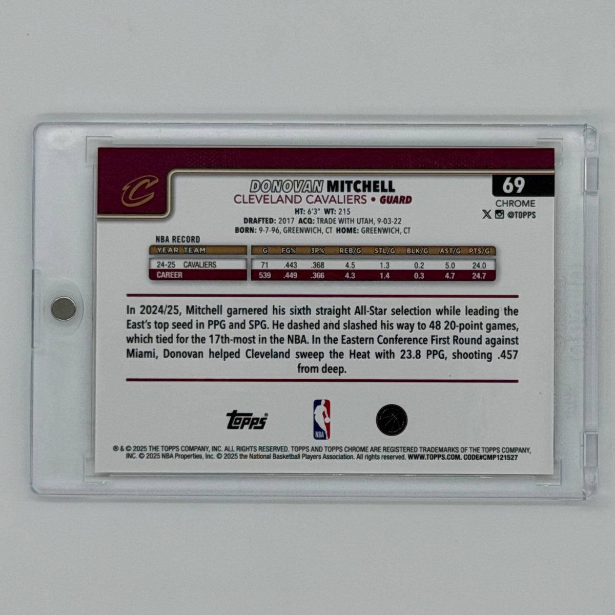 Donovan Mitchell Cleveland Cavaliers NBA Basketball Topps 2025 Chrome /50