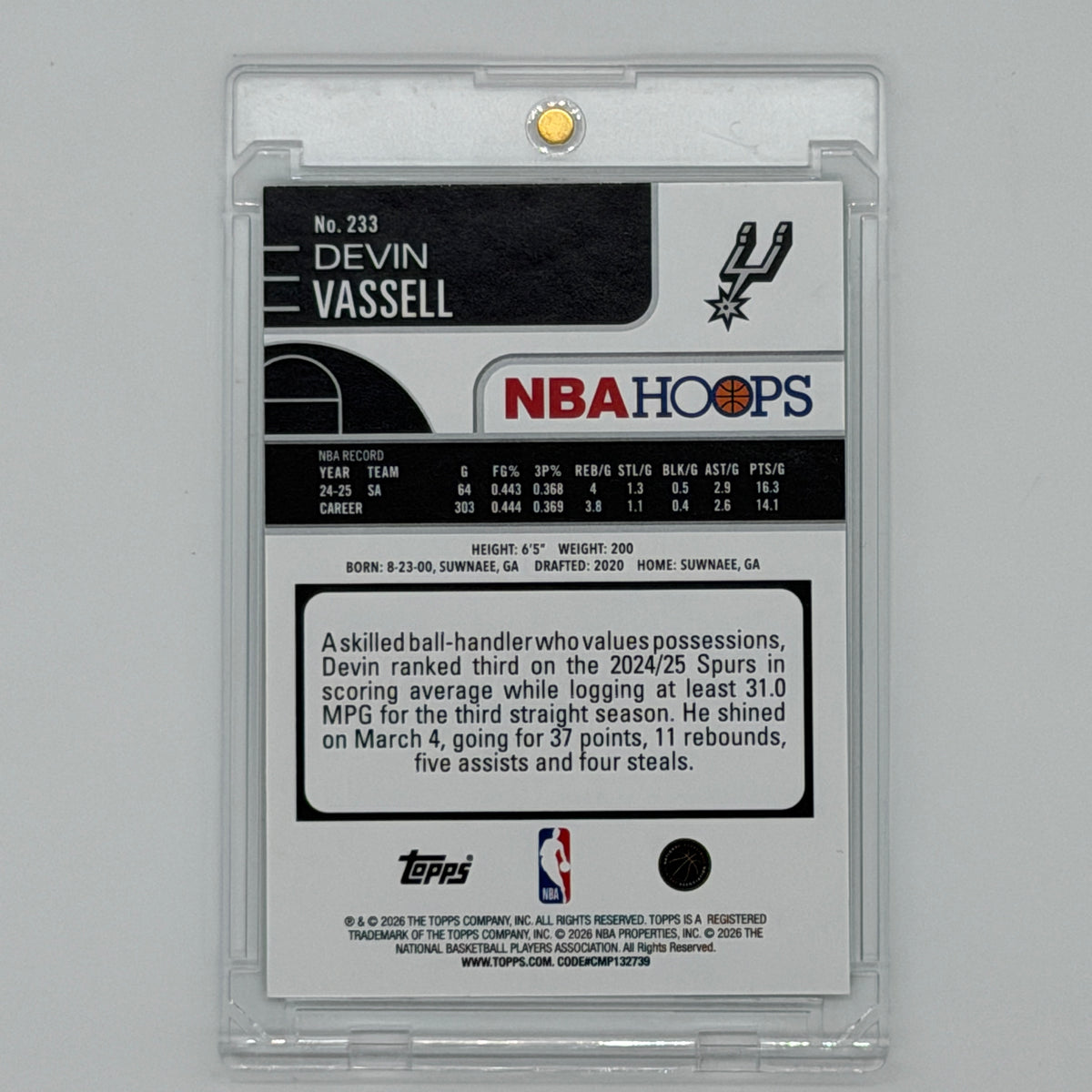 Devin Vassell San Antonio Spurs NBA Basketball 2026 NBA Hoops /75